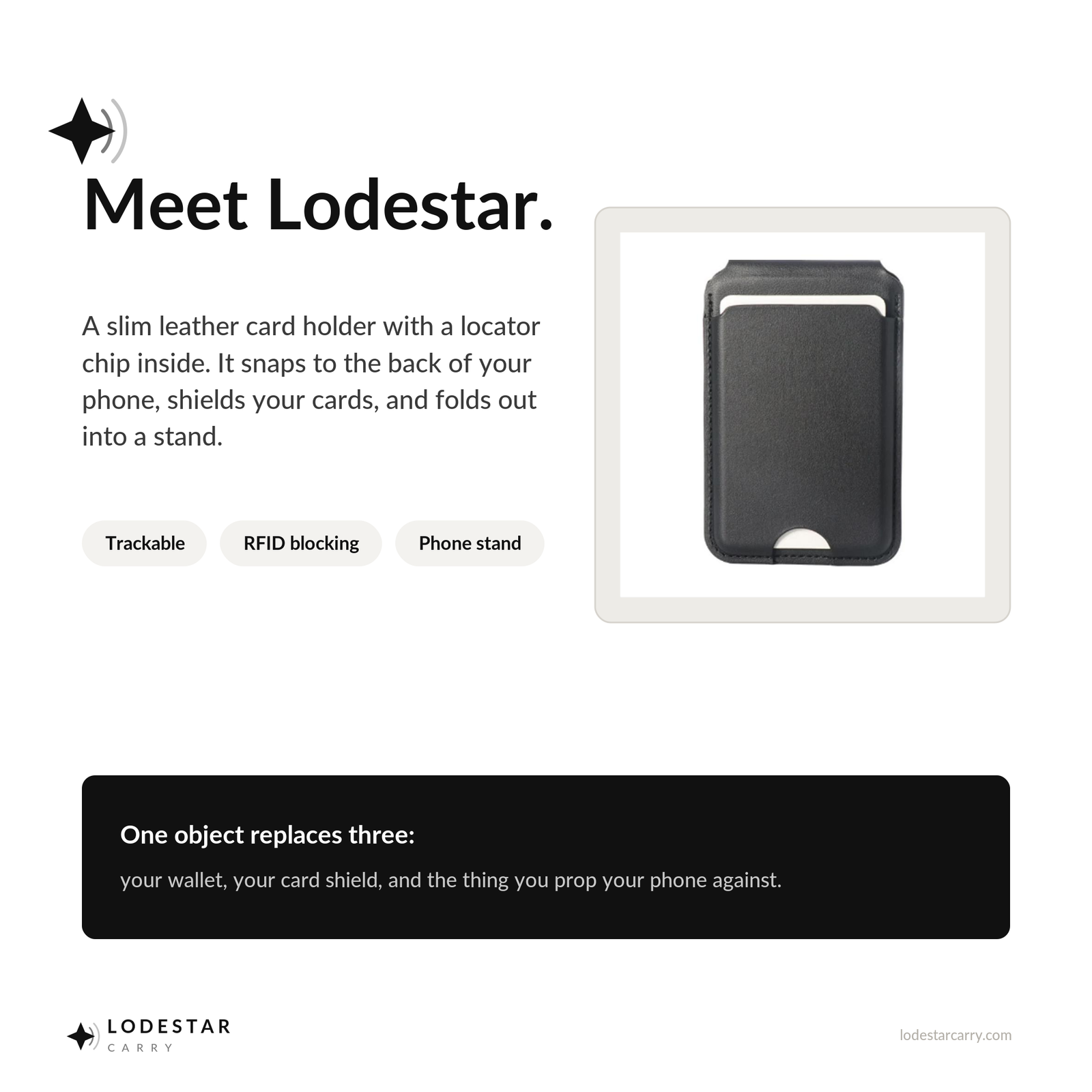 LODESTAR Tracker Wallet — Magnetic Card Holder & Phone Stand